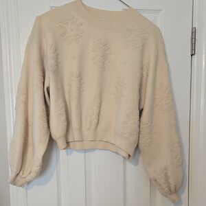 Z Supply Beige Textured Cropped Crew Neck Sweater